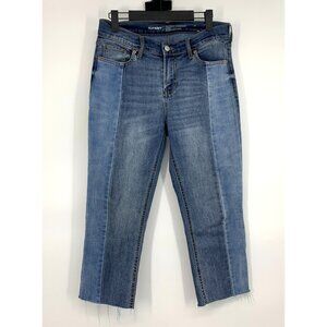 Old Navy Jeans Perfect Straight Mid Rise Two Tone Blue Fray Crop